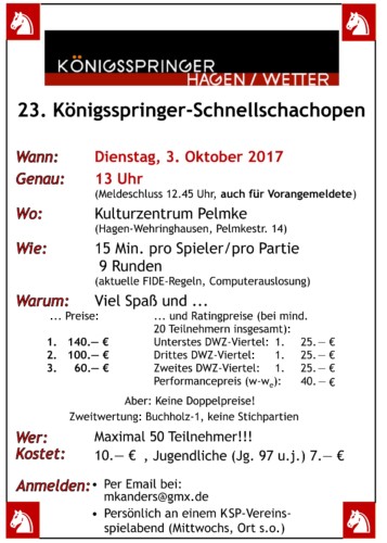 Königsspringer Open 2017 – Schachturnier