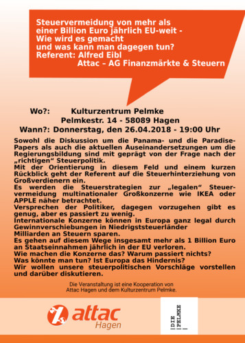 Vortrag und Diskussion: Steuervermeidung in der EU (Abgesagt !)